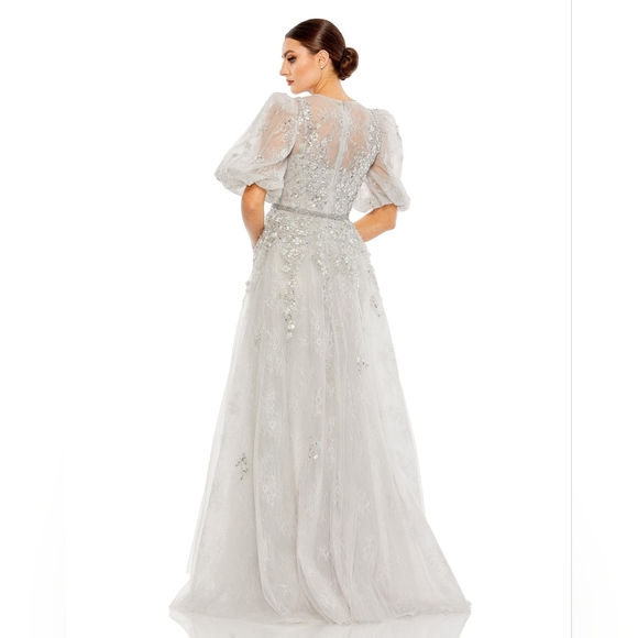 Mac Duggal EMBELLISHED PUFF SLEEVE A LINE GOWN - Picture 3 of 5